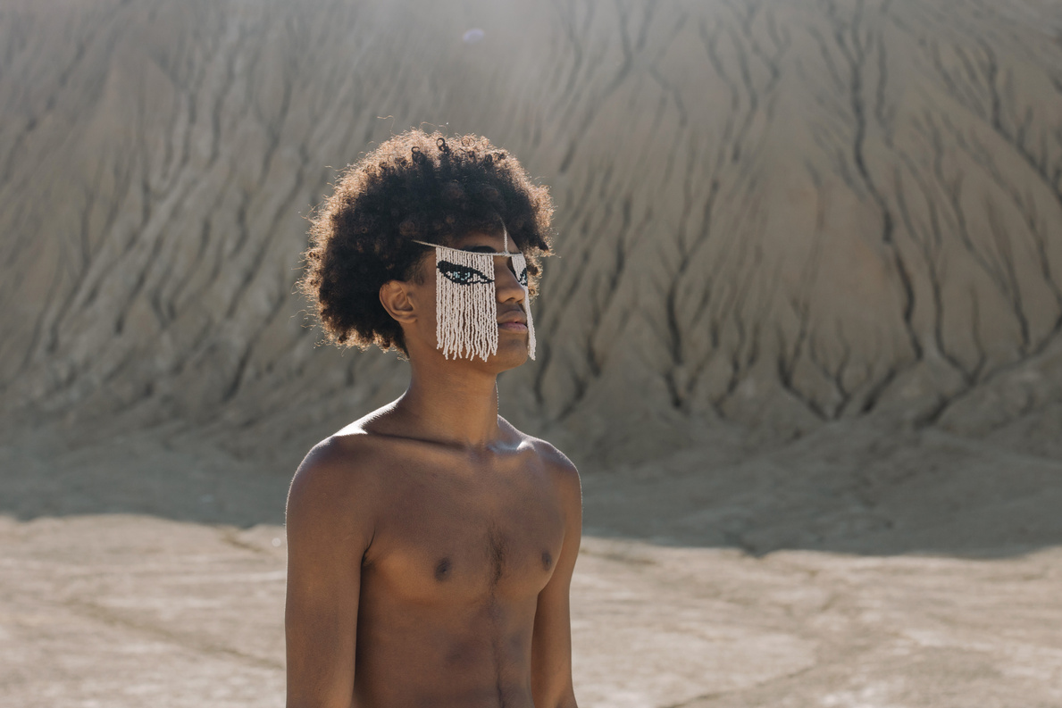 Topless Man With Black and White Hair Clip